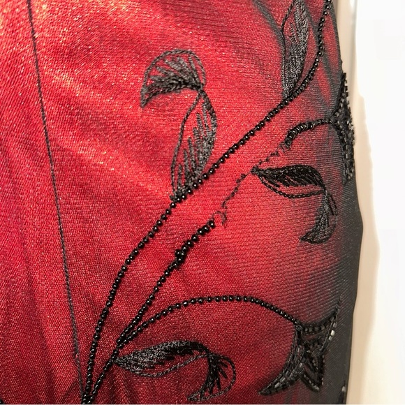 Vintage Black Velvet and red satin mesh overlay beaded dress size Large - Picture 7 of 9